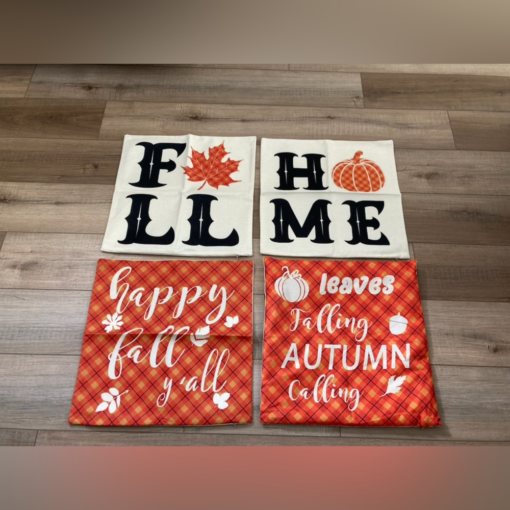 Set 4 Amazon square pillow sham cover zip orange black fall leaves home pumpkin